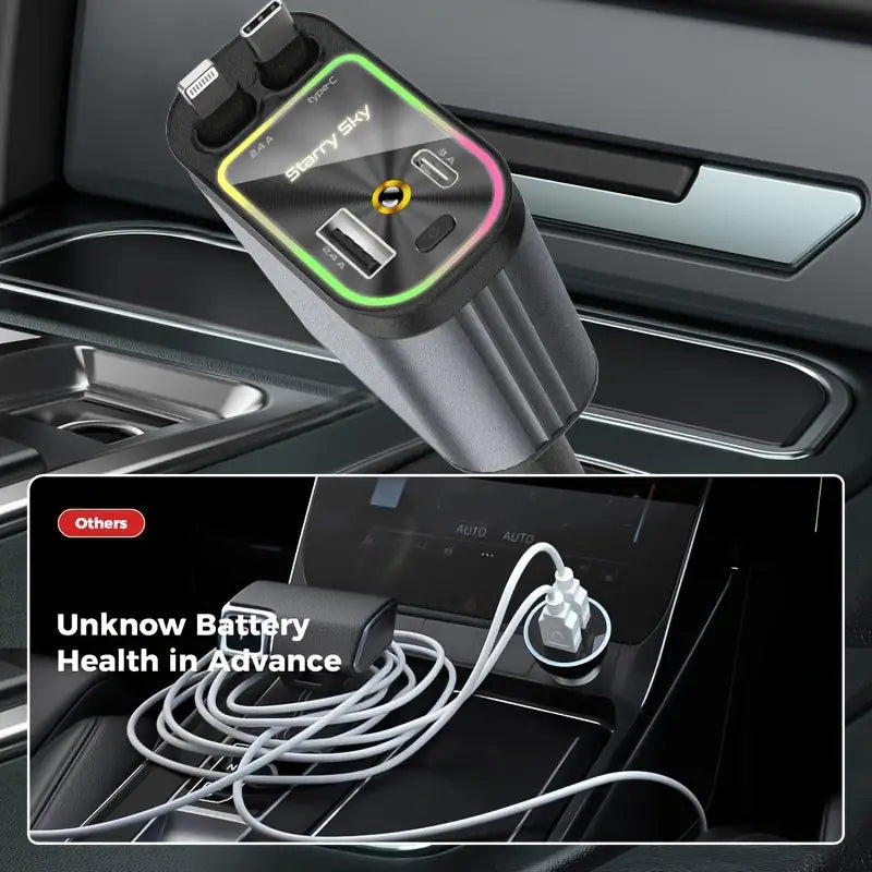4 in 1 Retractable Car Charger with Starlight