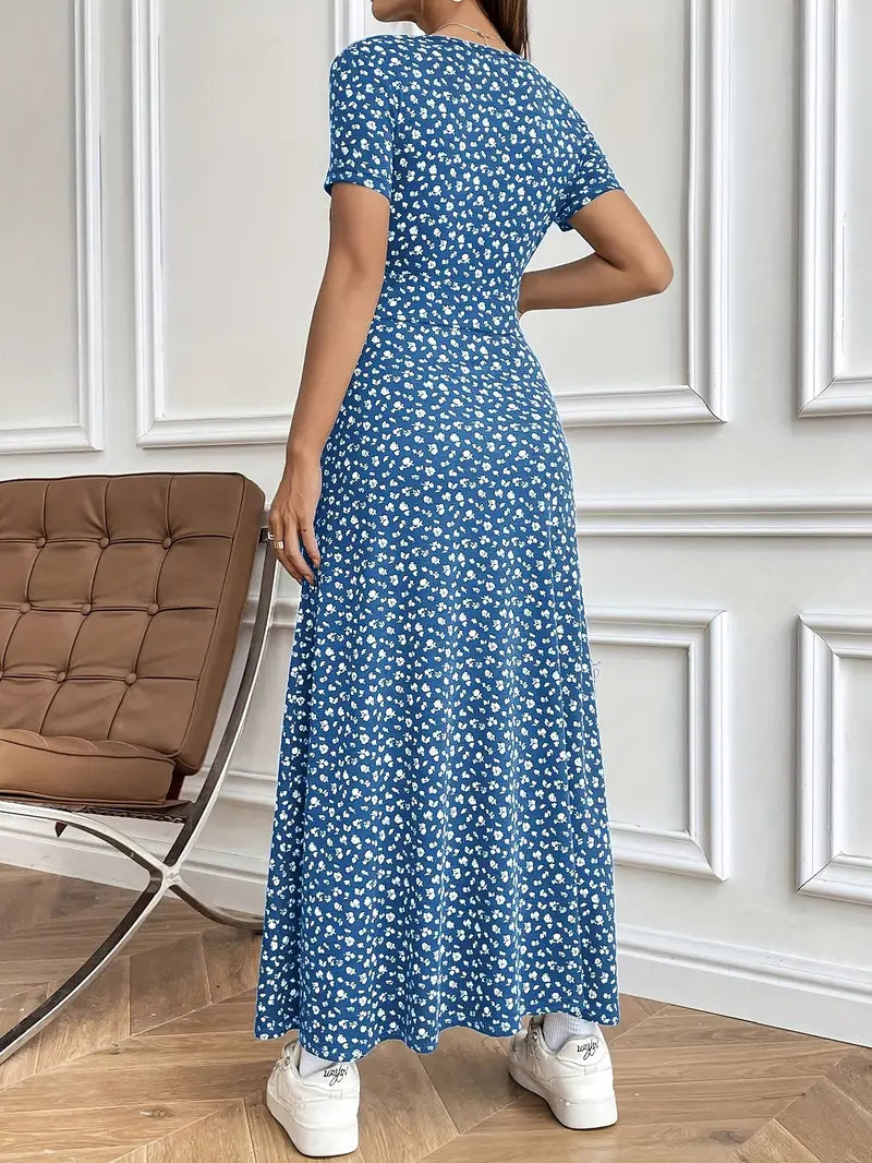FloraGrace V-Neck Knit Maxi Dress