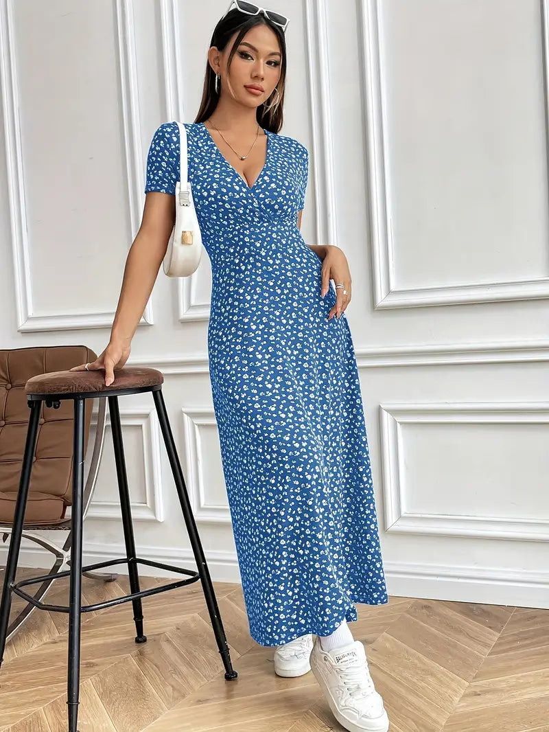 FloraGrace V-Neck Knit Maxi Dress