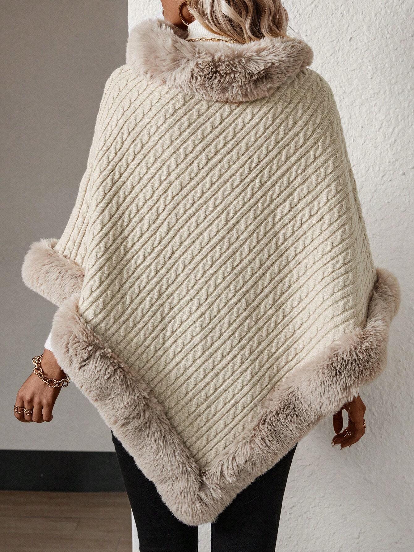 Fluffy Patchwork Poncho Sweater