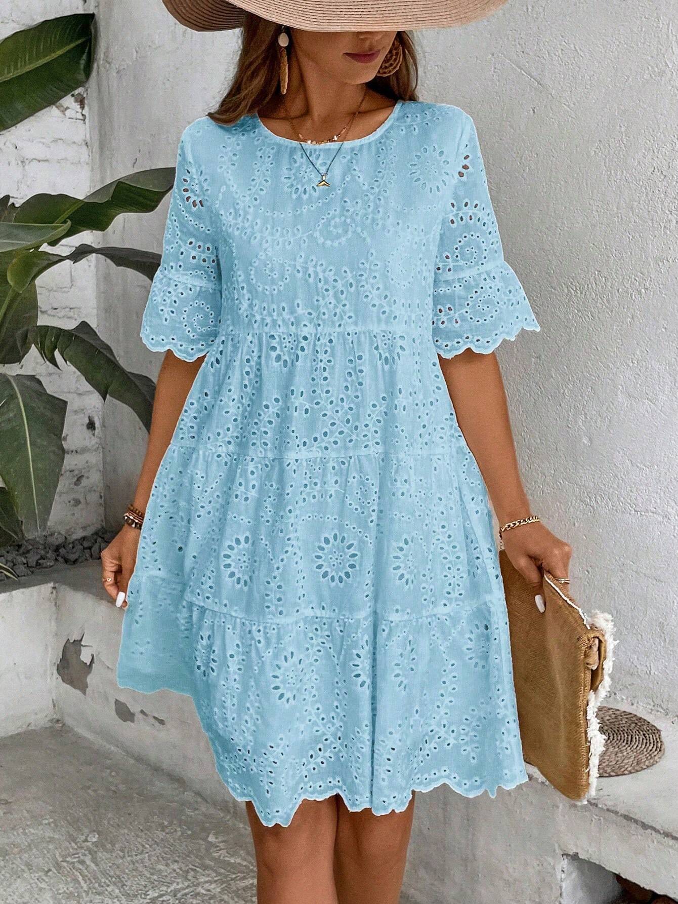 Boho Eyelet Smock Dress