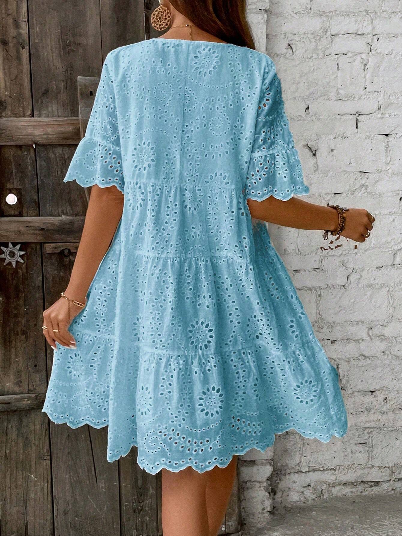 Boho Eyelet Smock Dress