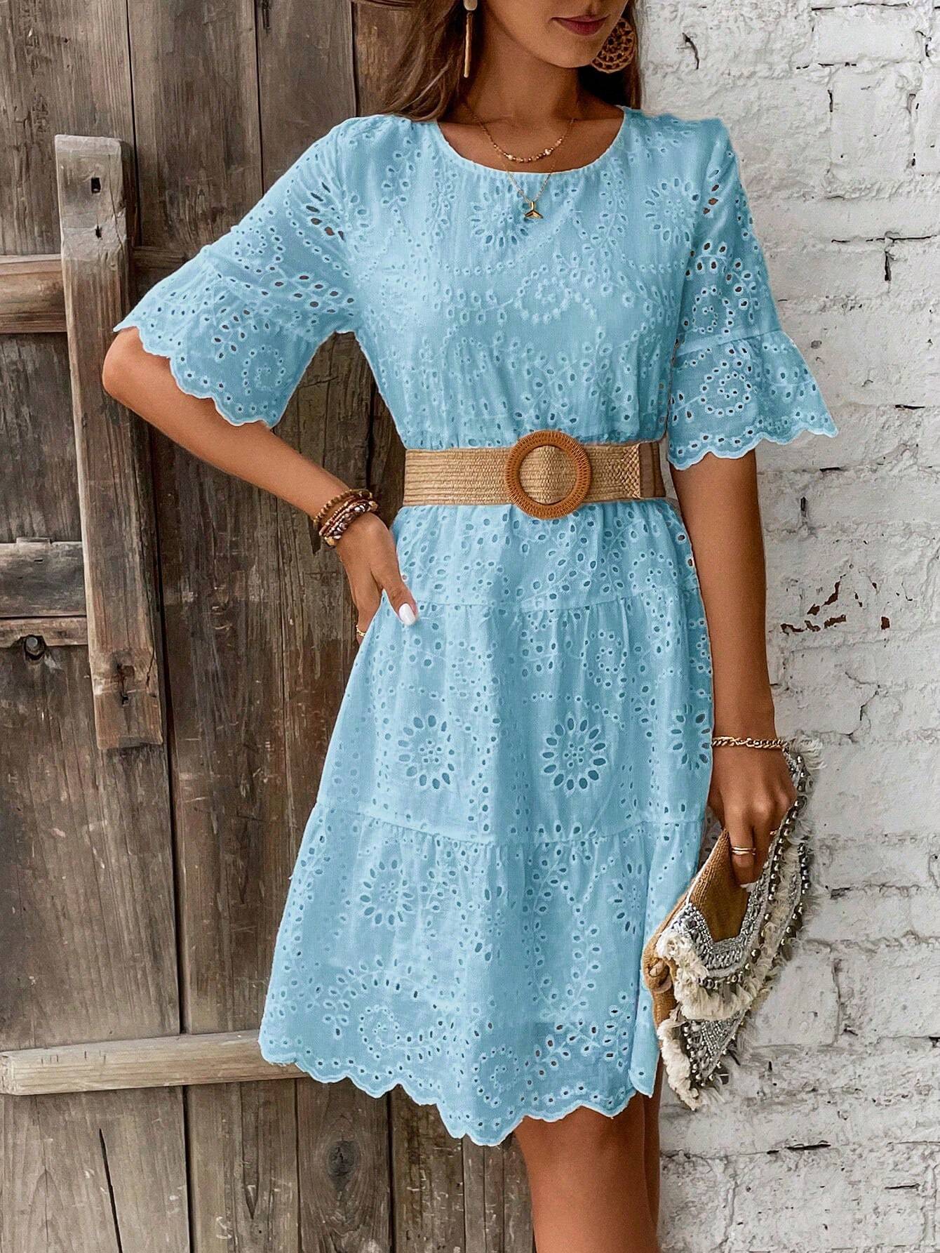 Boho Eyelet Smock Dress