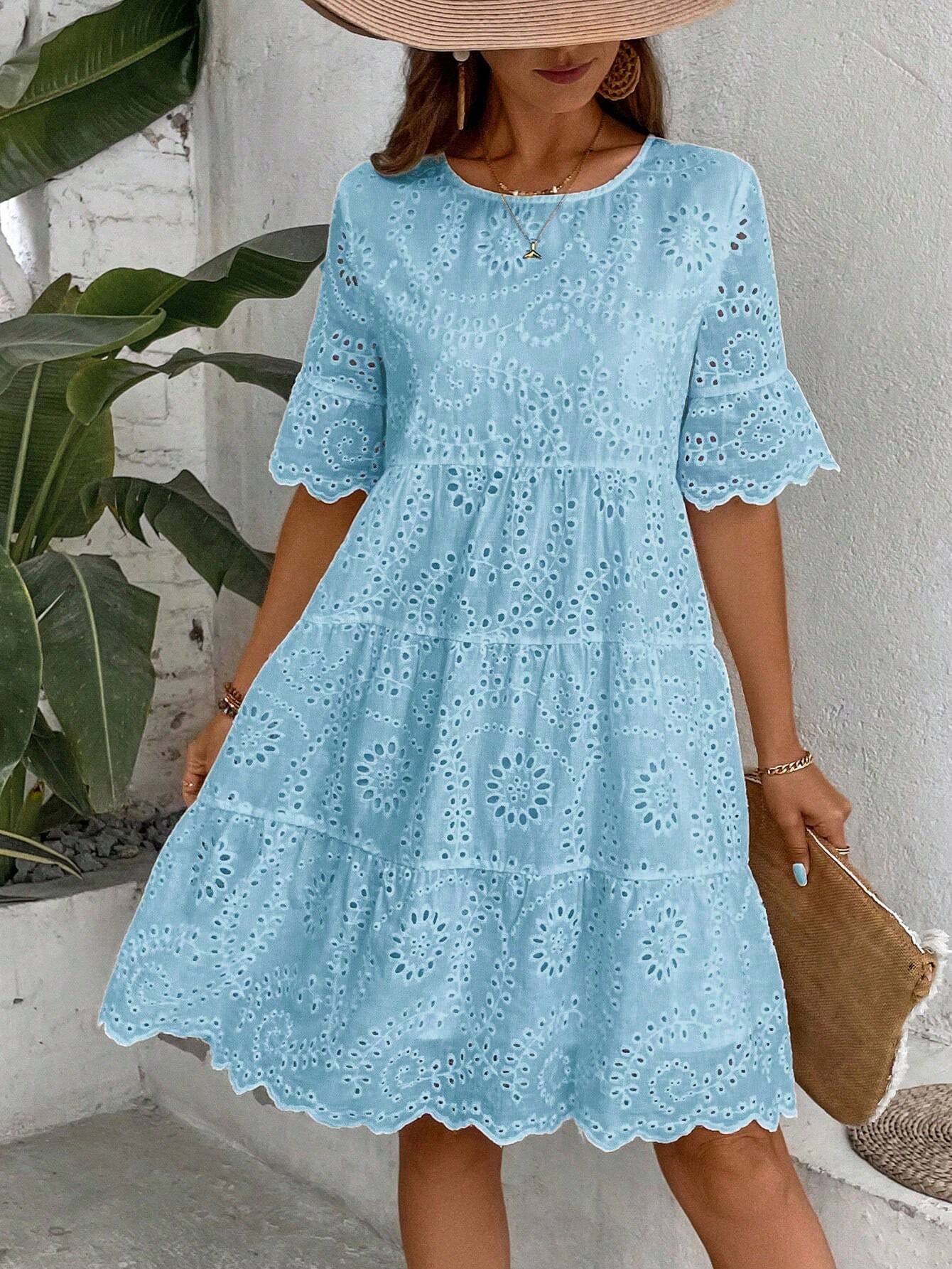 Boho Eyelet Smock Dress