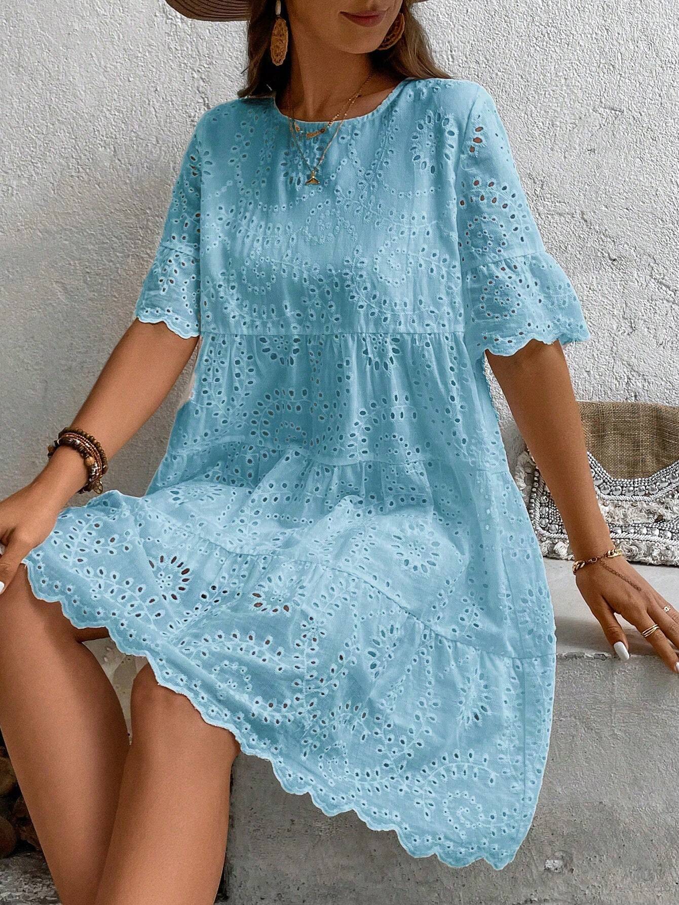 Boho Eyelet Smock Dress