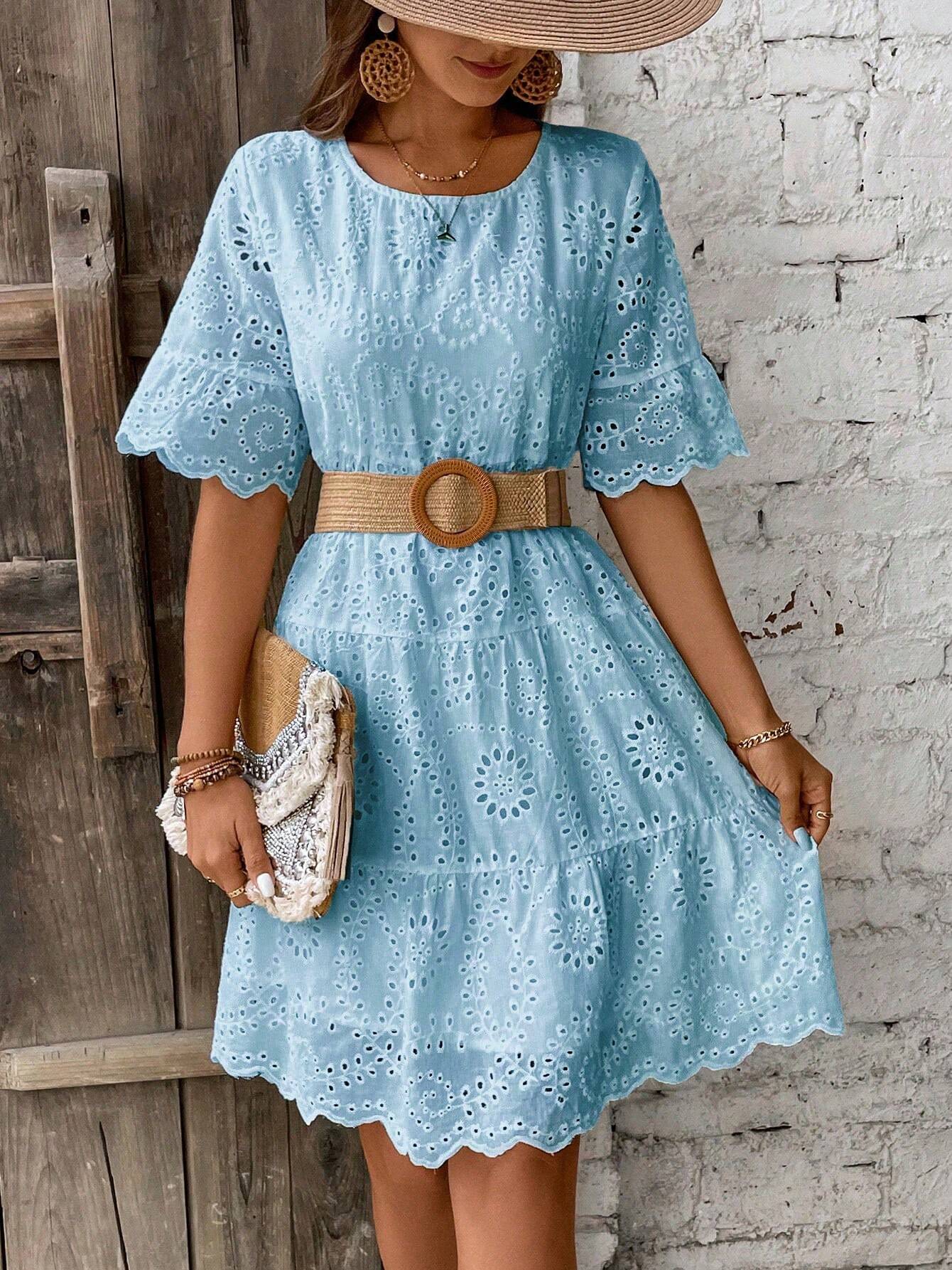 Boho Eyelet Smock Dress