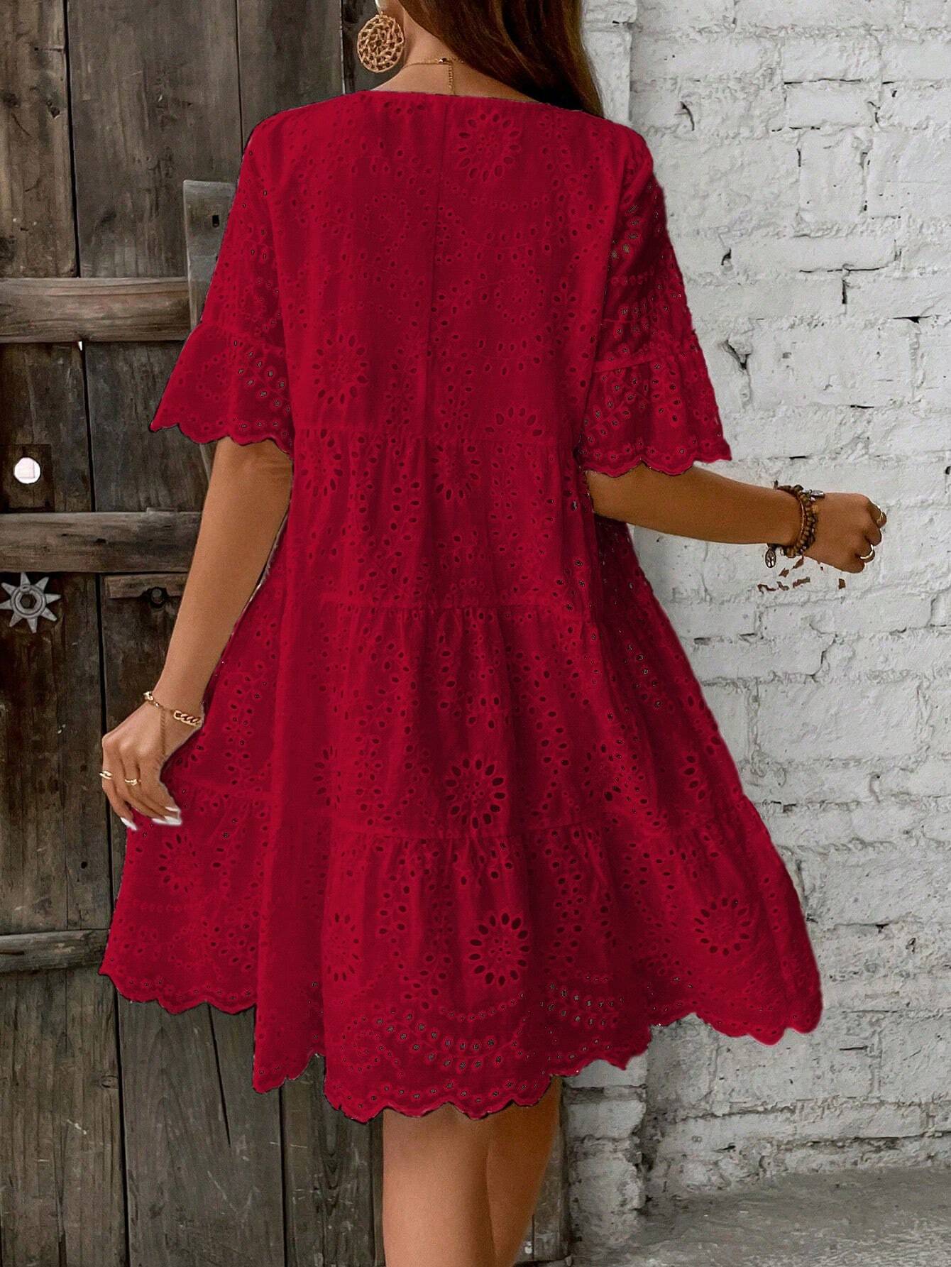 Boho Eyelet Smock Dress