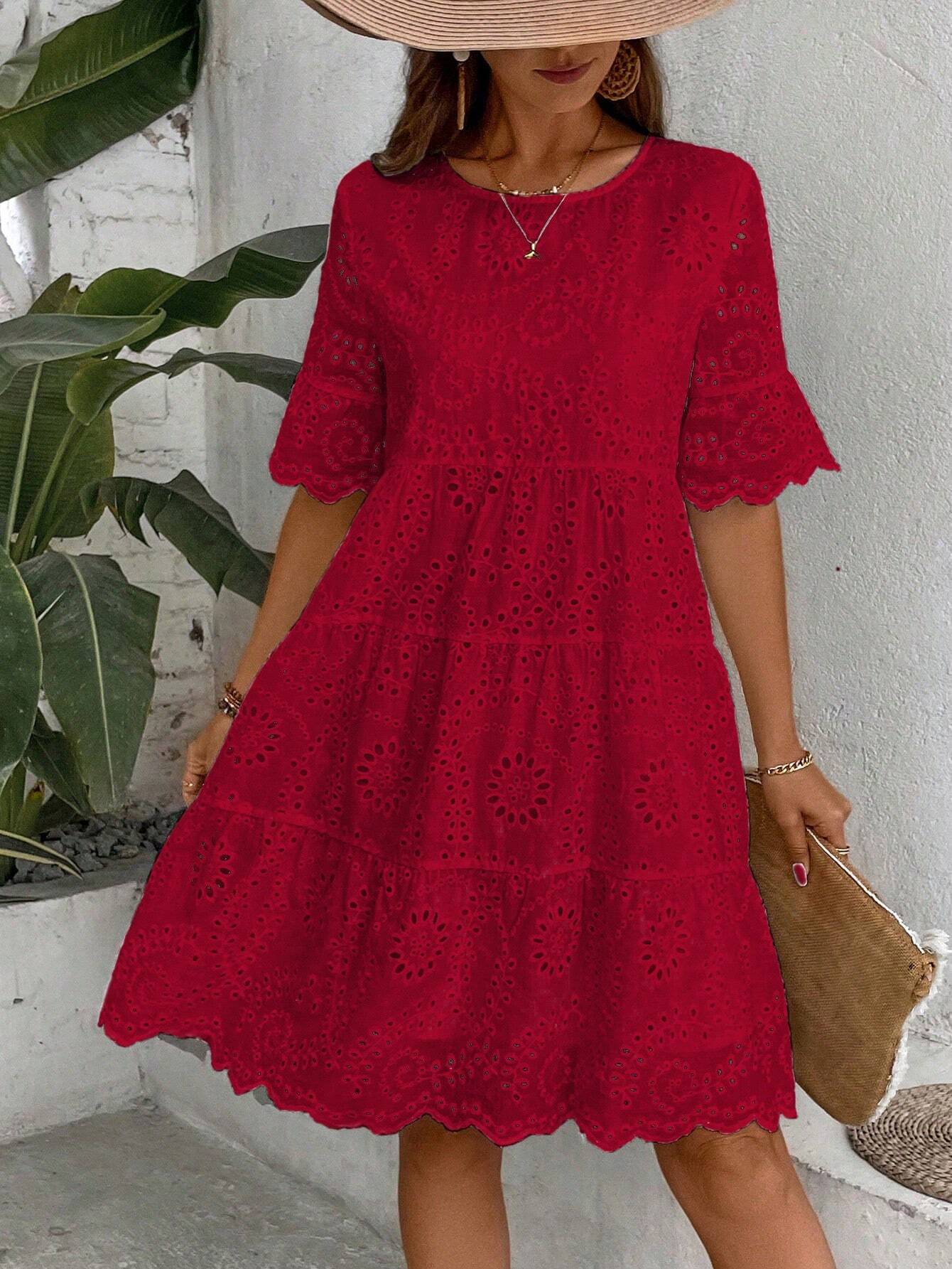 Boho Eyelet Smock Dress