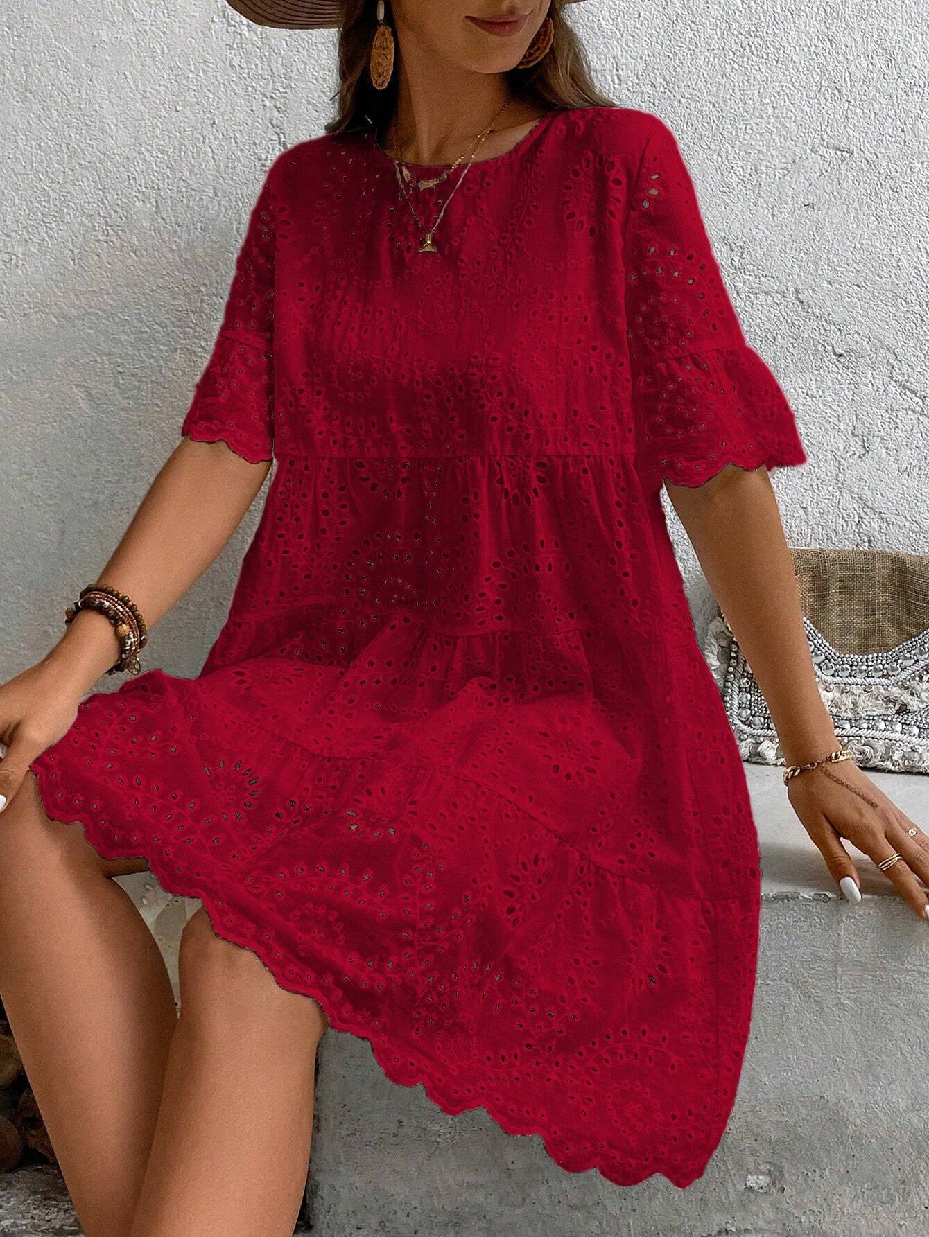 Boho Eyelet Smock Dress