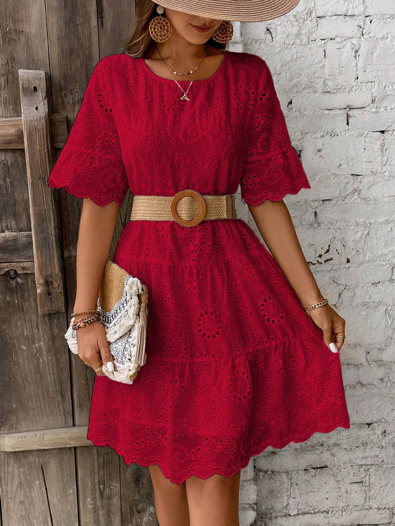 Boho Eyelet Smock Dress