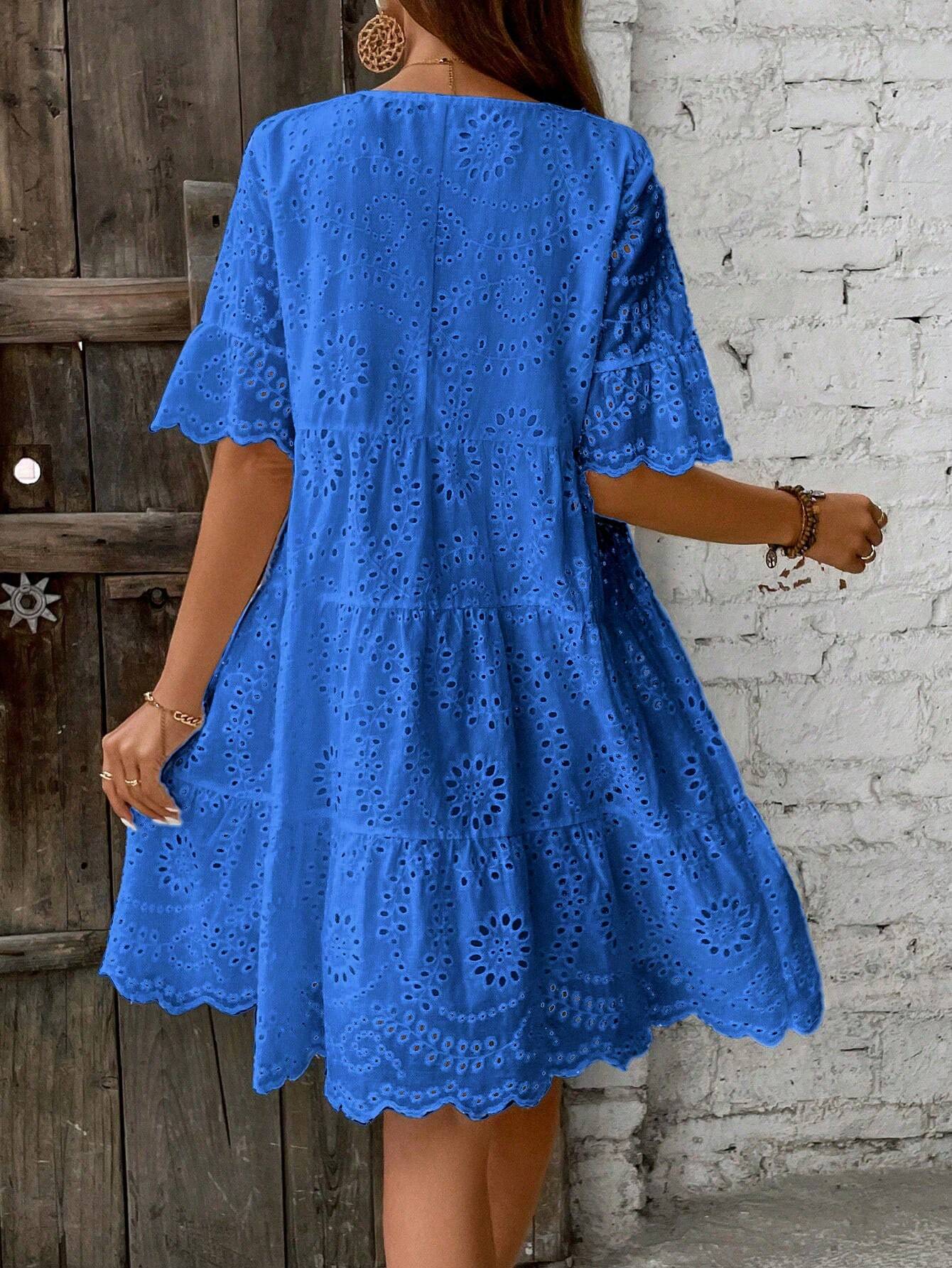 Boho Eyelet Smock Dress