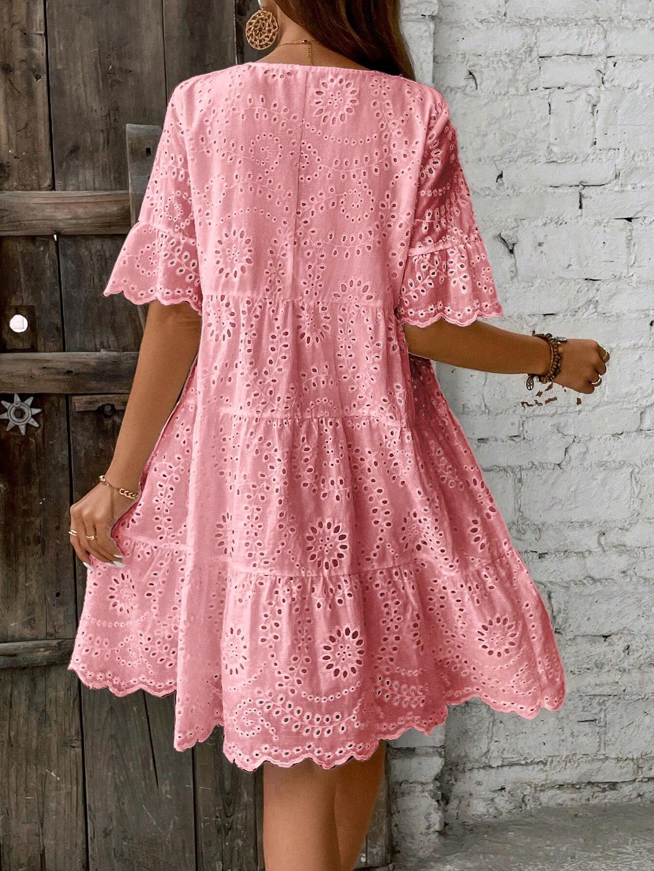 Boho Eyelet Smock Dress