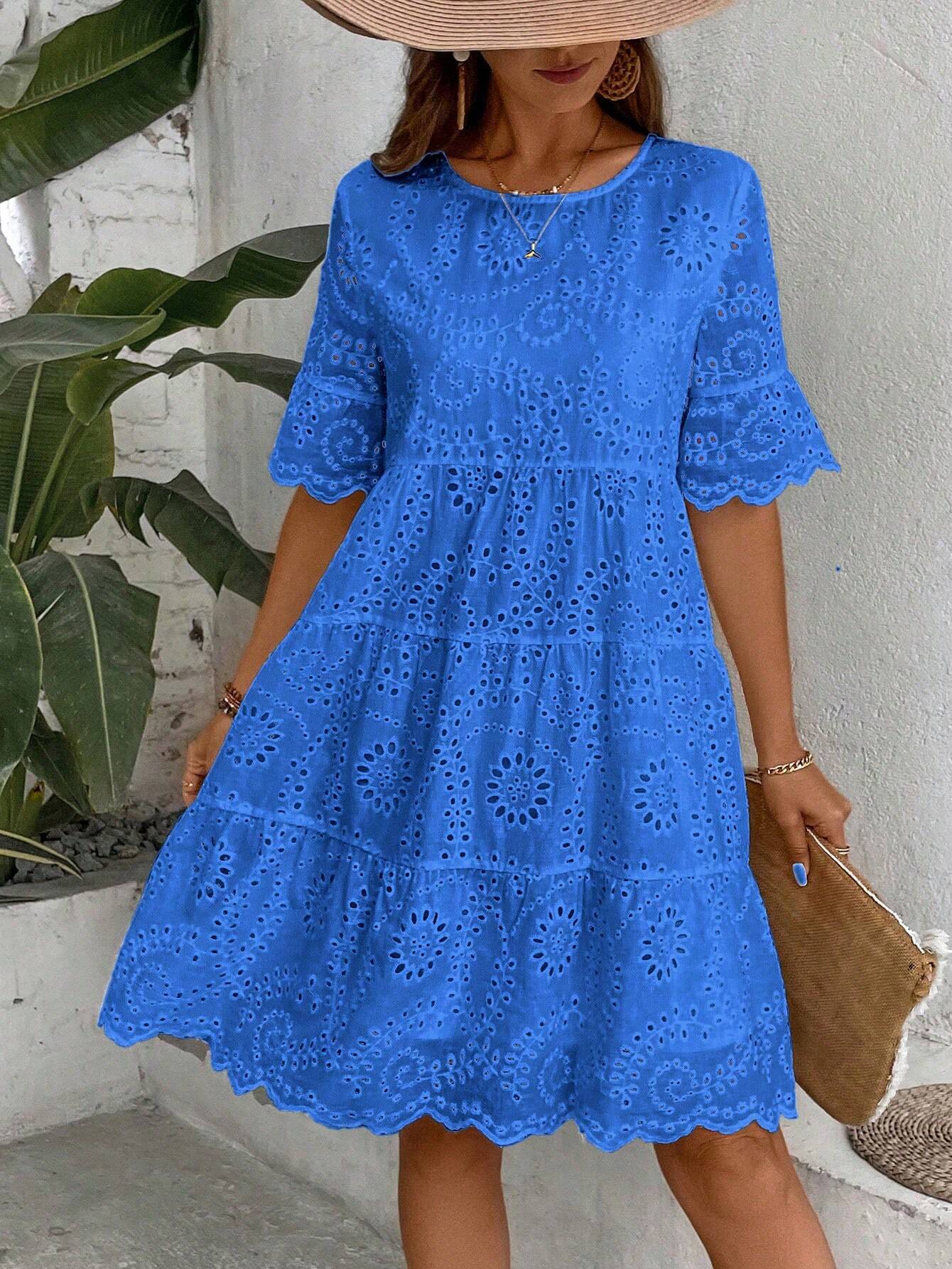 Boho Eyelet Smock Dress