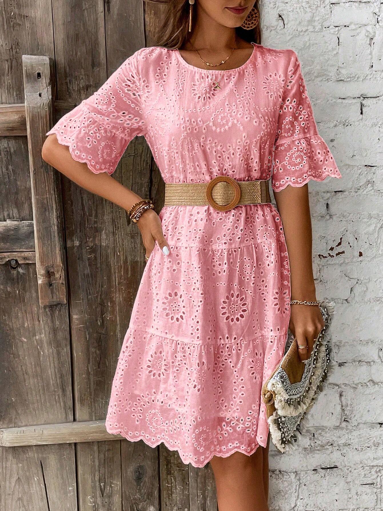 Boho Eyelet Smock Dress