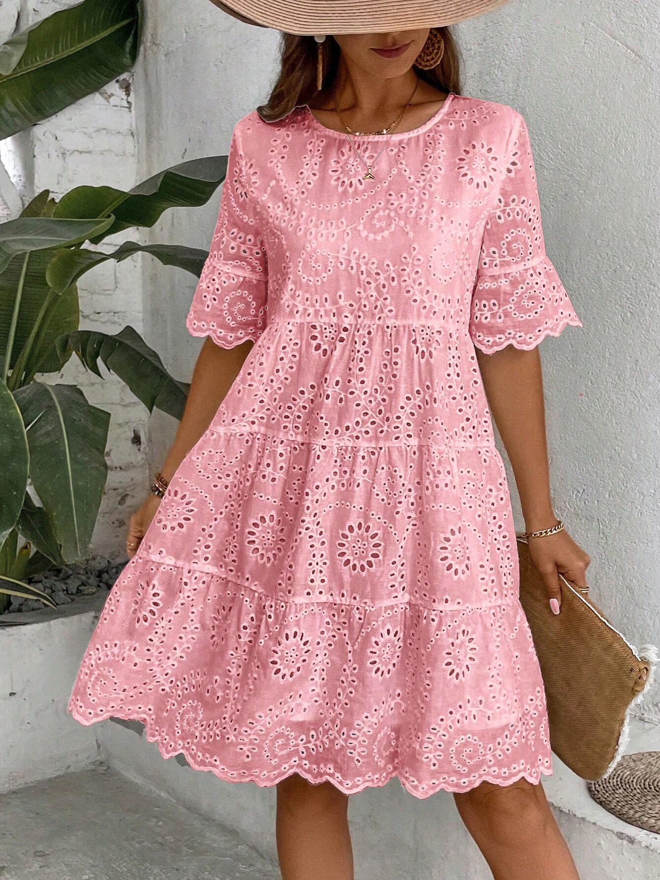 Boho Eyelet Smock Dress