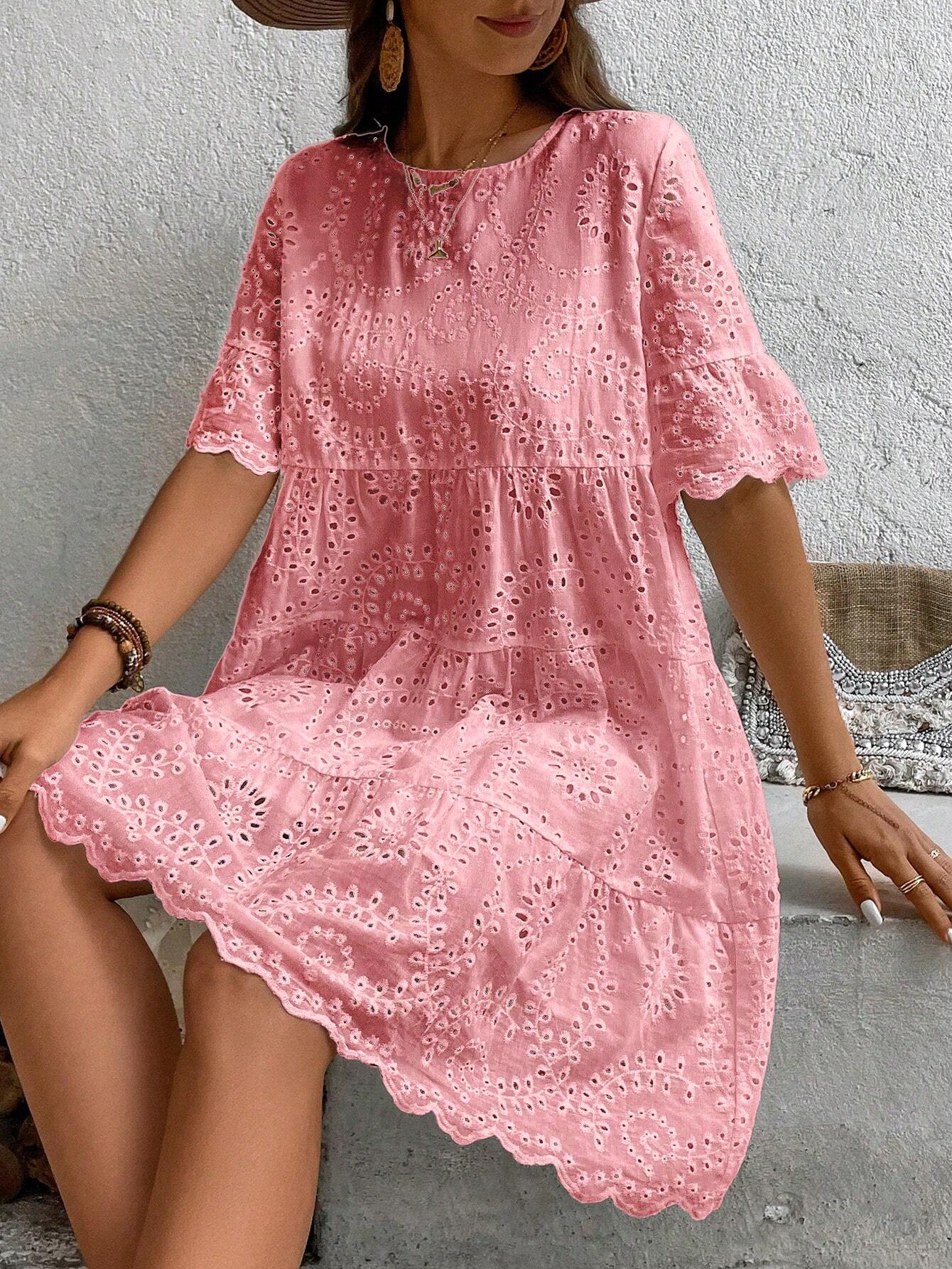 Boho Eyelet Smock Dress