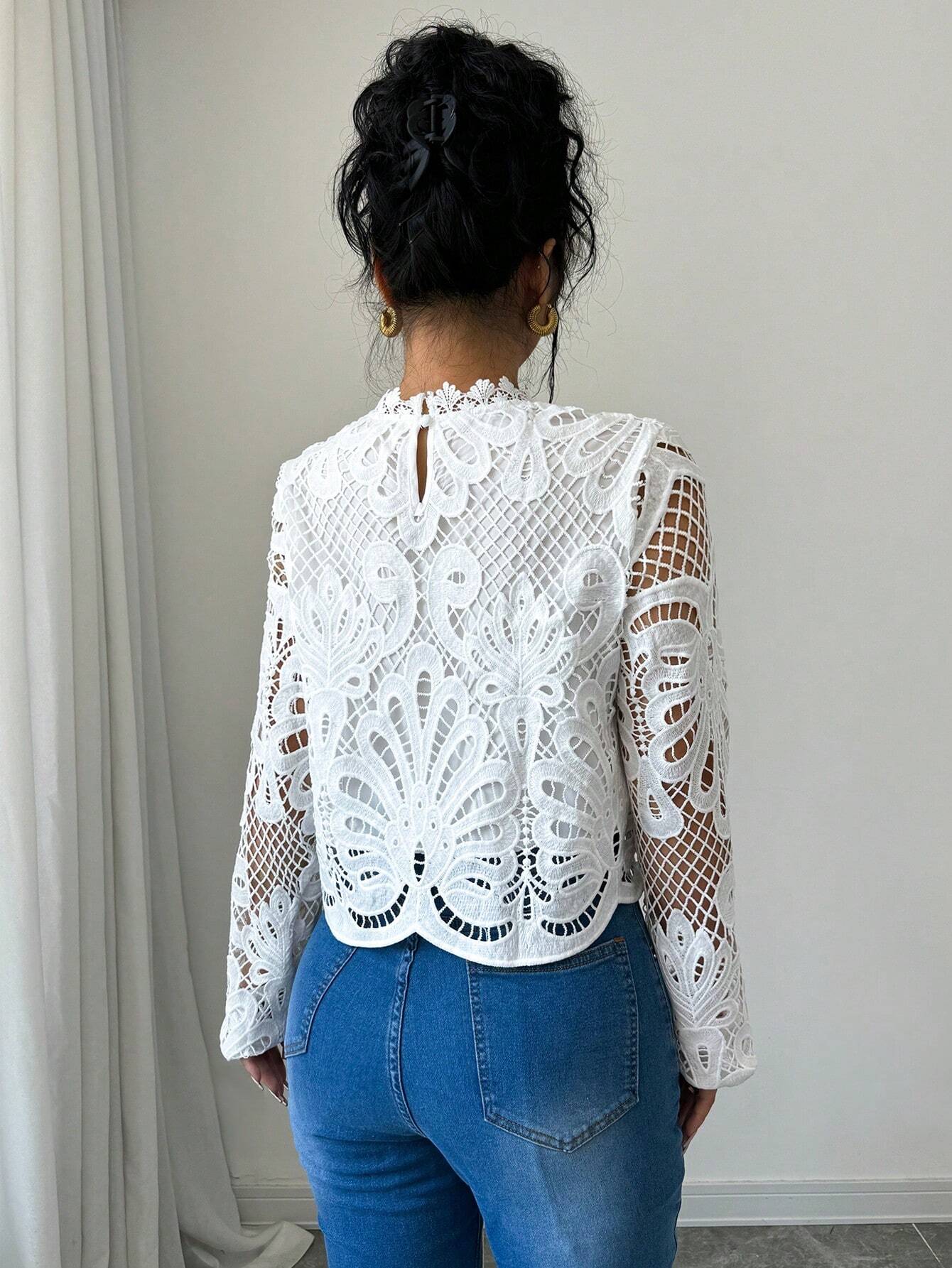 Lace Trim Long Sleeve Casual Top