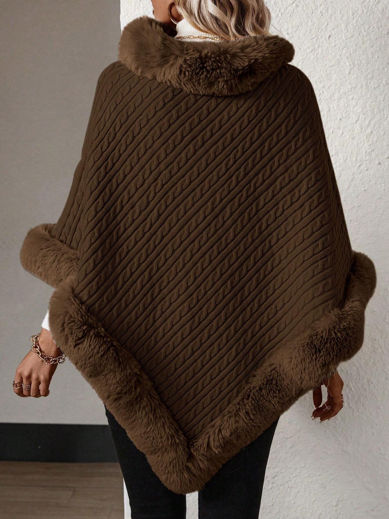 Fluffy Patchwork Poncho Sweater