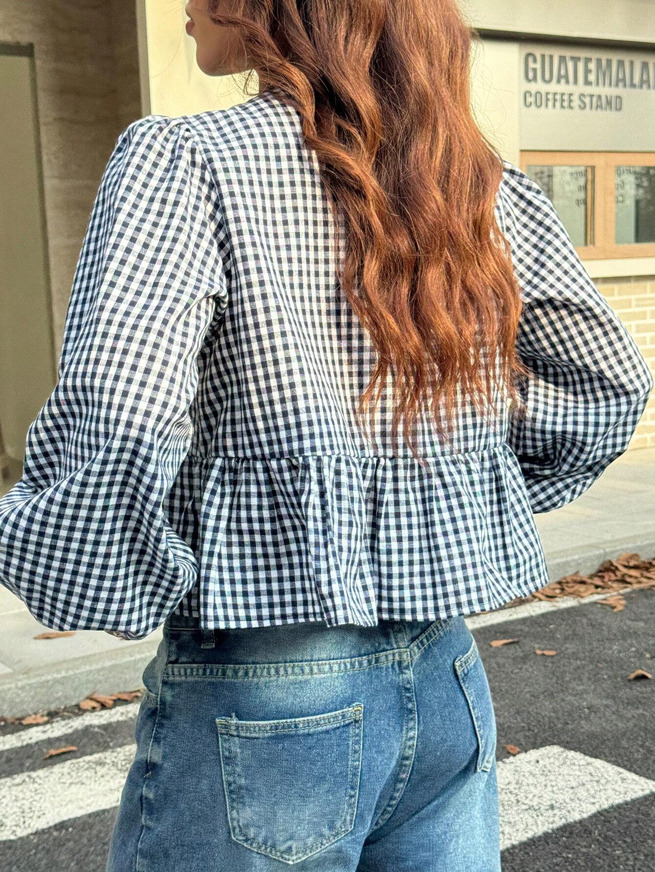 Retro Modern Plaid Velvet Blouse