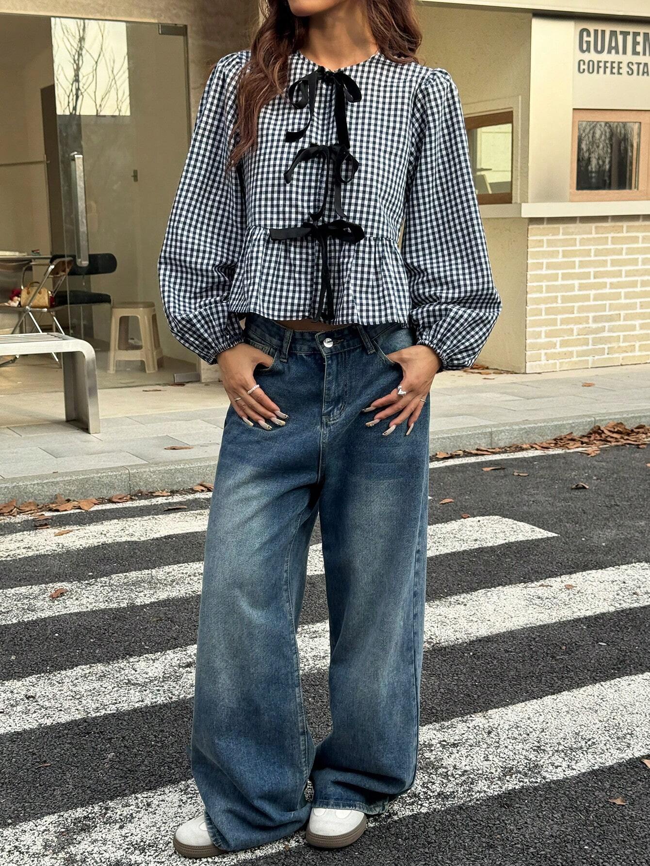 Retro Modern Plaid Velvet Blouse