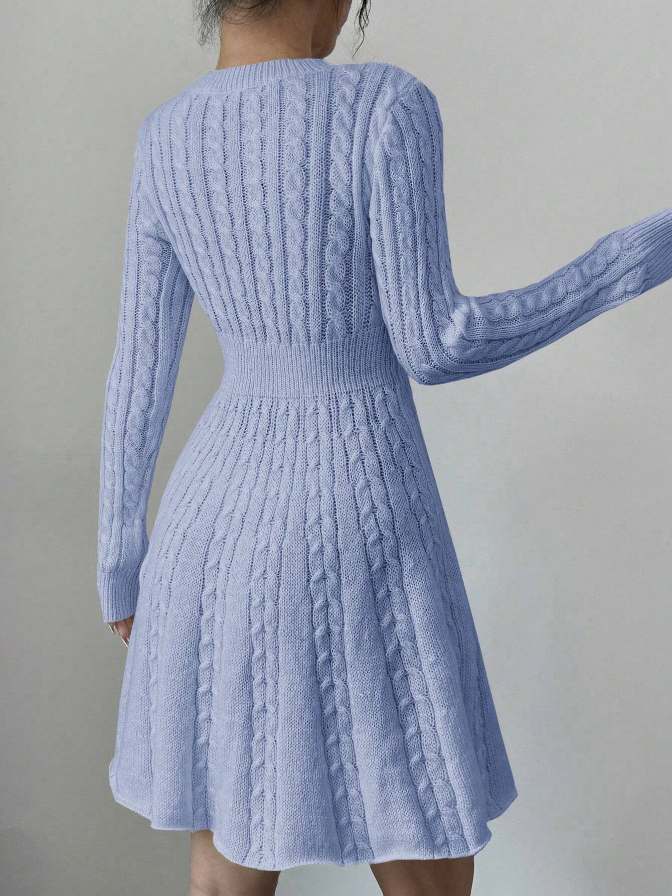 Elegant Bow-Waist Cable Knit Sweater Dress