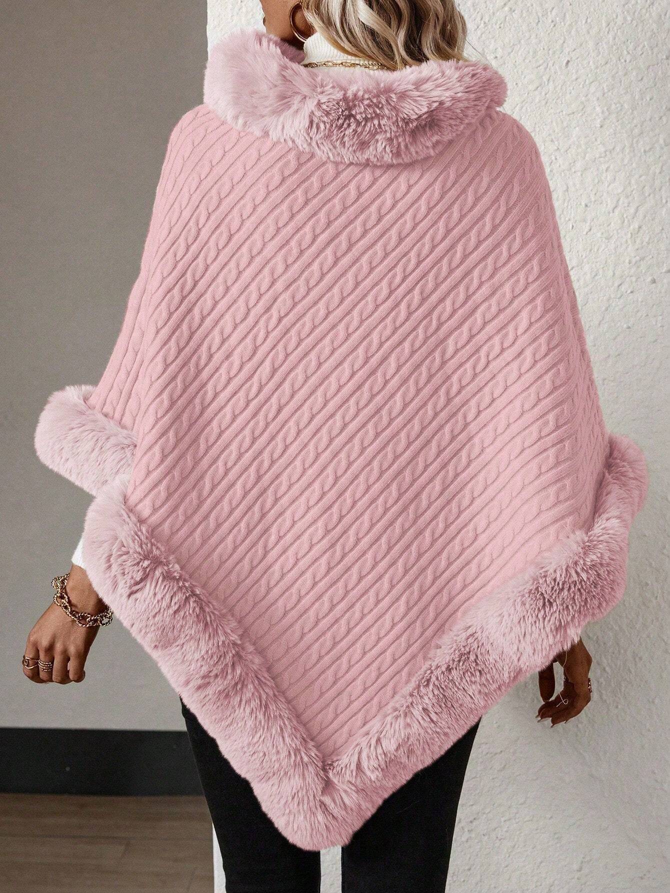 Fluffy Patchwork Poncho Sweater