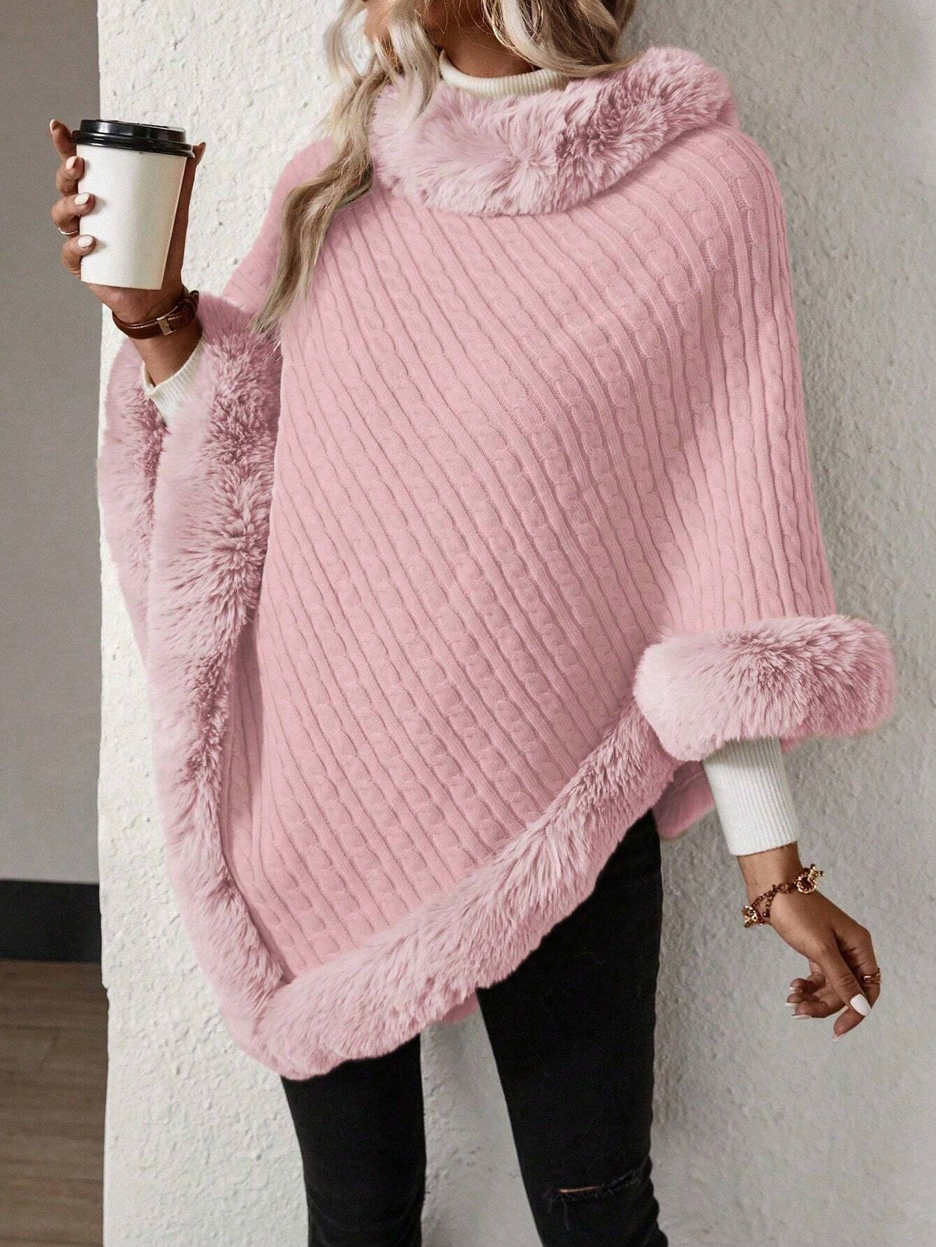 Fluffy Patchwork Poncho Sweater