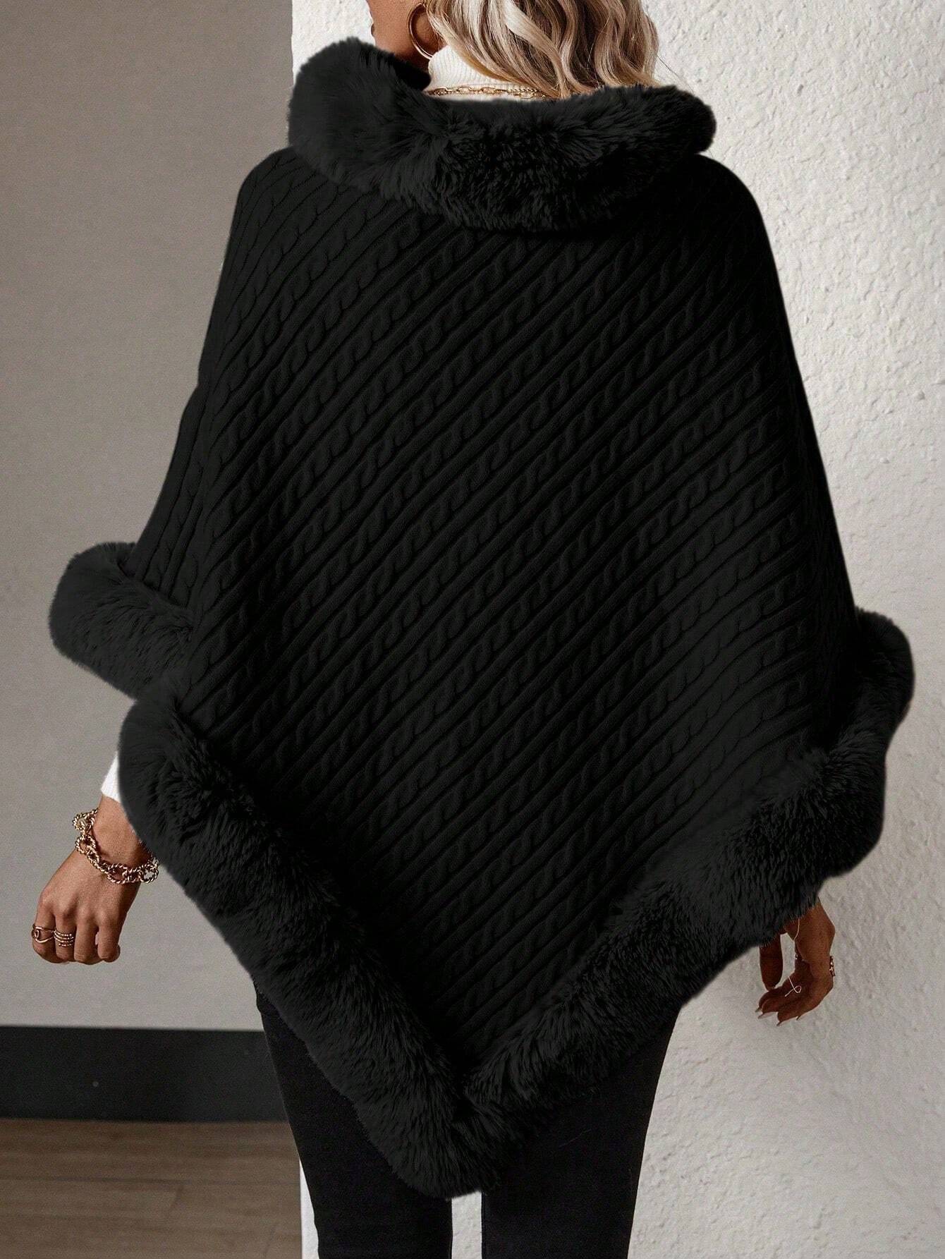 Fluffy Patchwork Poncho Sweater