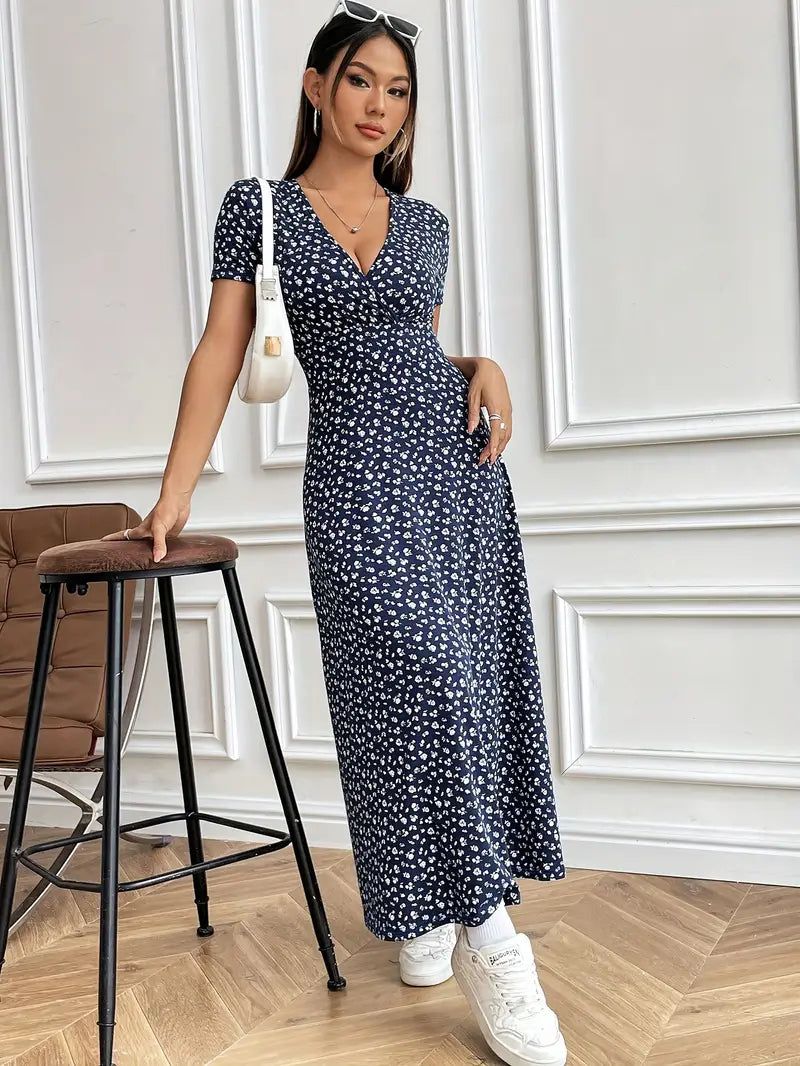 FloraGrace V-Neck Knit Maxi Dress