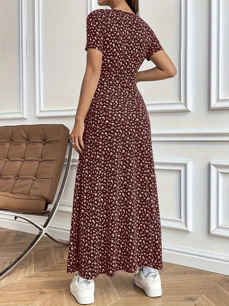 FloraGrace V-Neck Knit Maxi Dress