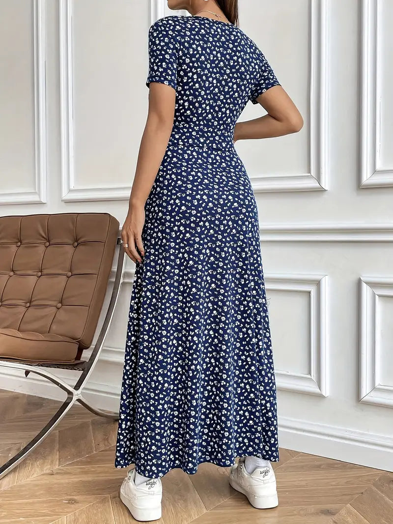 FloraGrace V-Neck Knit Maxi Dress