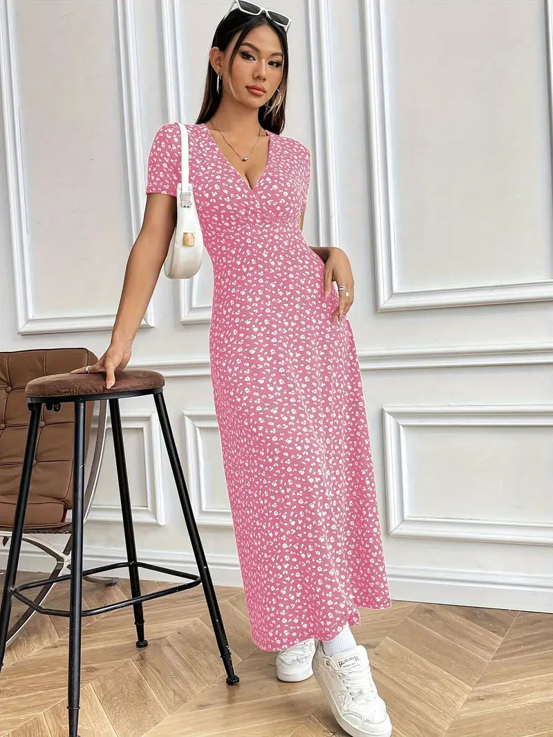FloraGrace V-Neck Knit Maxi Dress