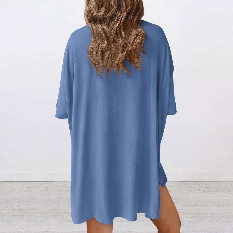 Women's Summer Lounge Set – Oversized Split Hem Tee & Biker Shorts (2-Piece)