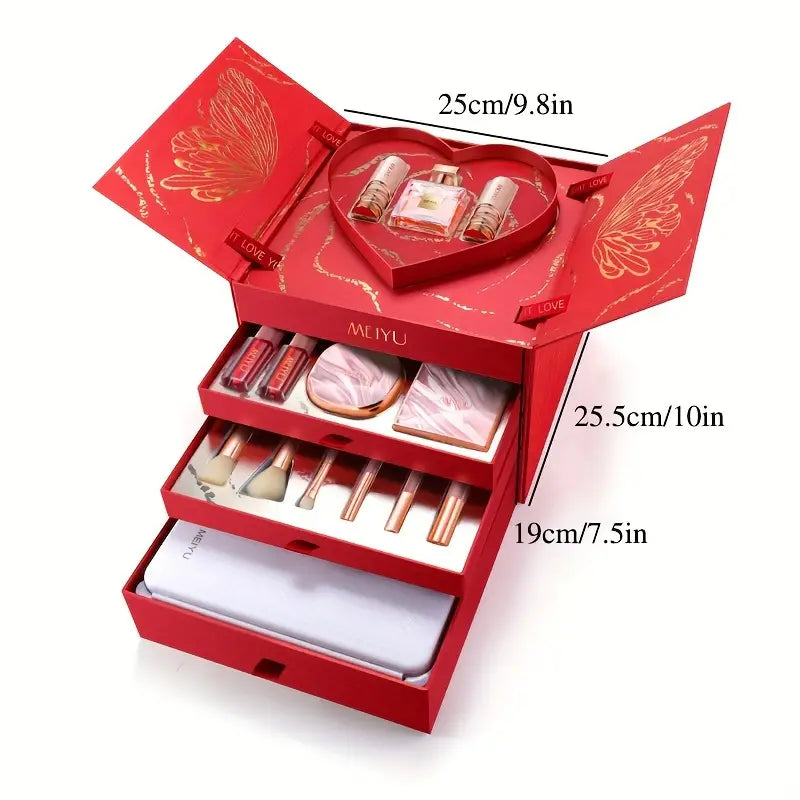 MEIYU 4 Tier Makeup Gift Set with LED Touch Mirror