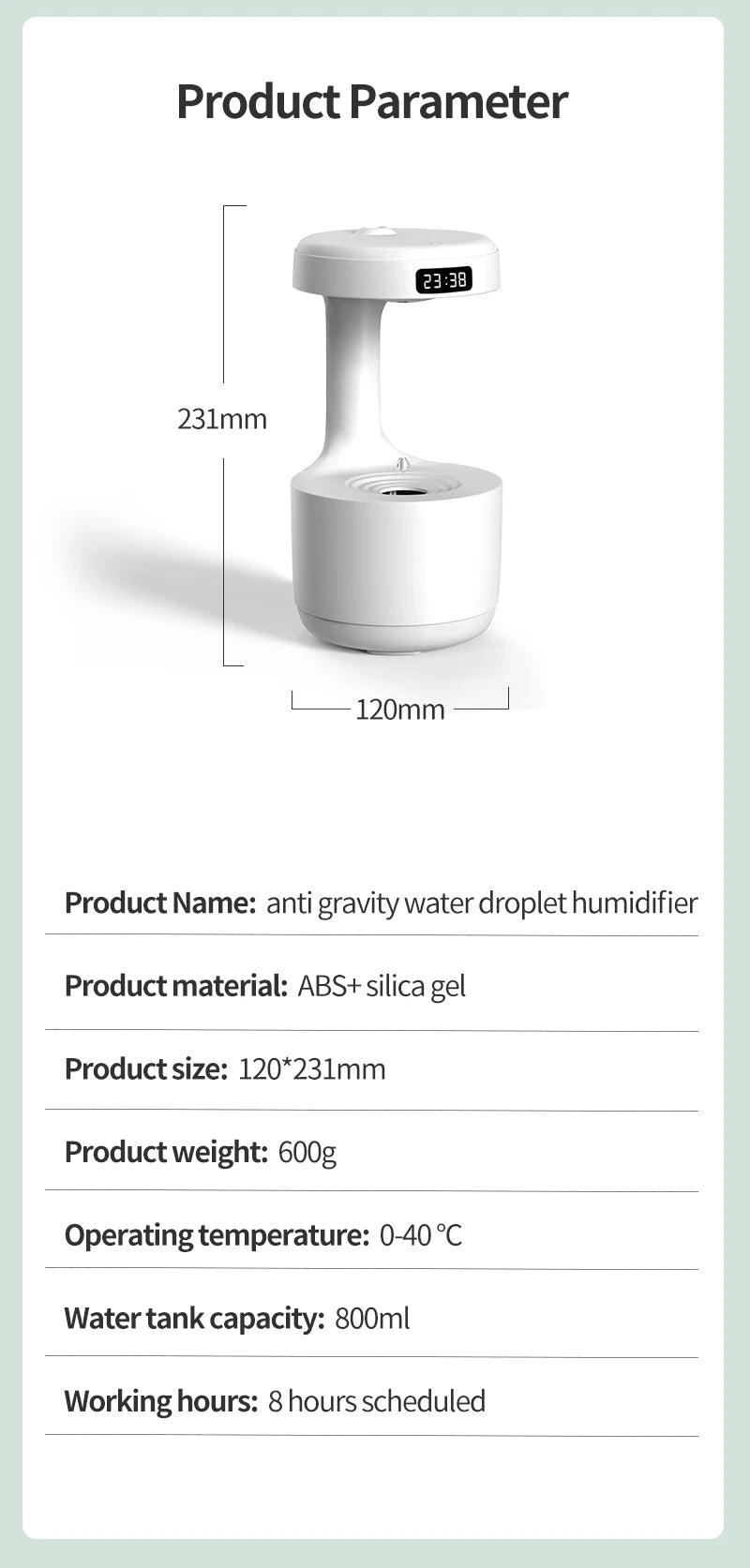 ANTI-GRAVITY HUMIDIFIER™ WITH CLOCK WATER