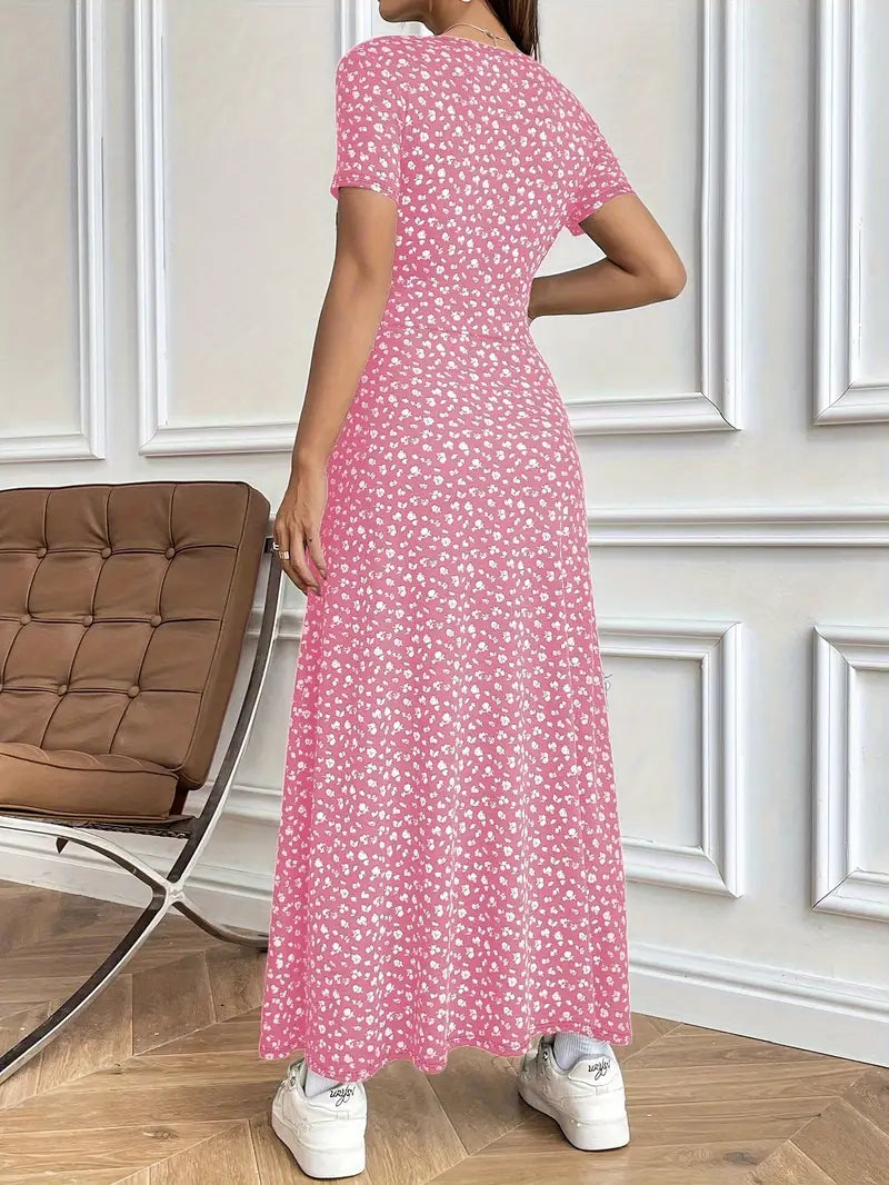 FloraGrace V-Neck Knit Maxi Dress