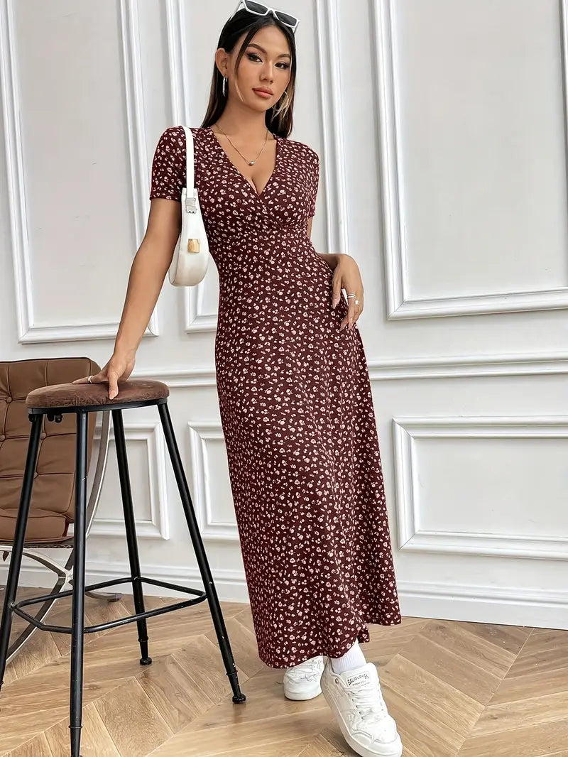 FloraGrace V-Neck Knit Maxi Dress