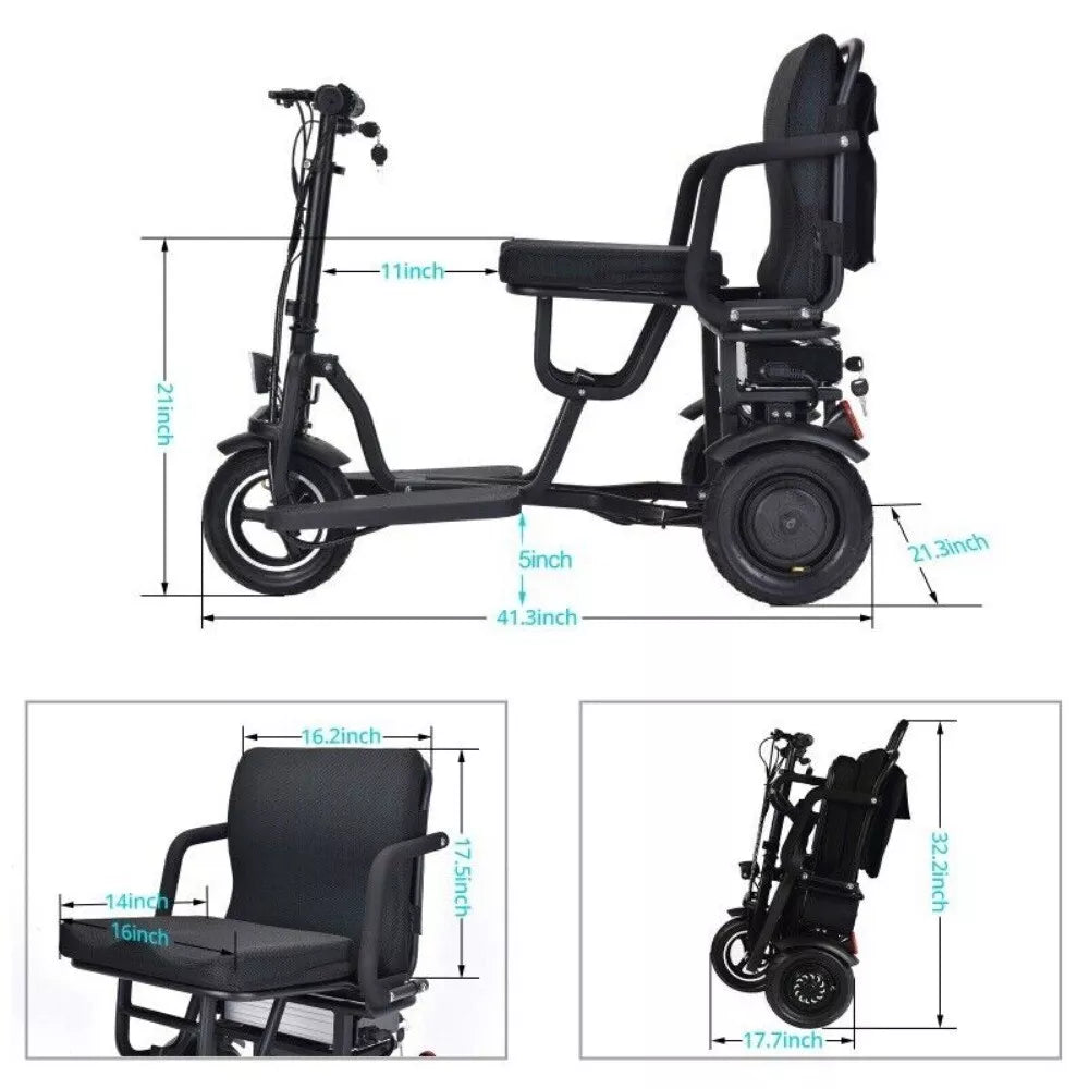 3 Wheel Power Folding Mobility Electric Trike 48v 700w Dual Motor Lithium Black