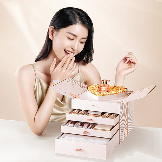 MEIYU 4 Tier Makeup Gift Set with LED Touch Mirror